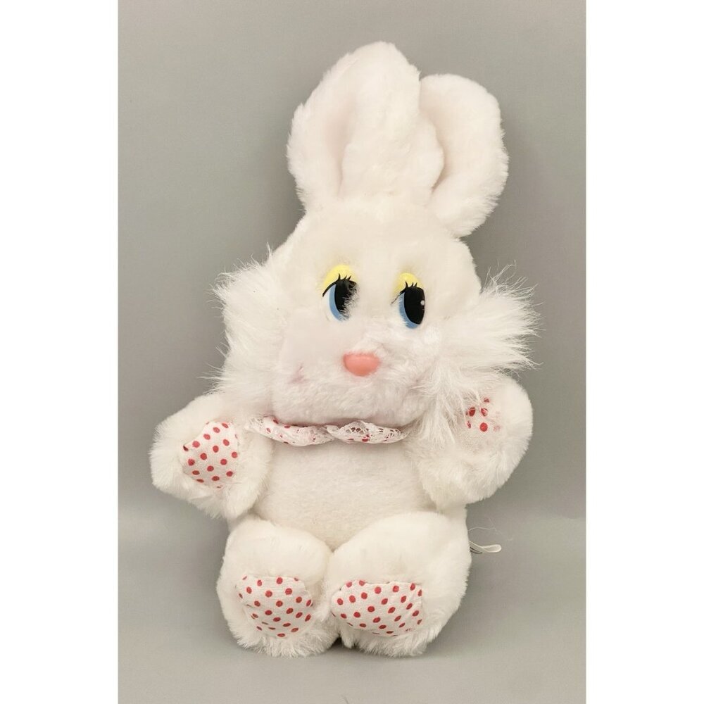Vintage Ace Novelty Co  Bunny Rabbit Plush 8” White Red Polka Dots Easter